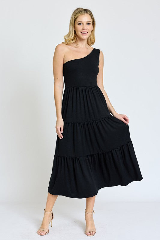 Stacey B's One Shoulder Ruffle Midi Dress