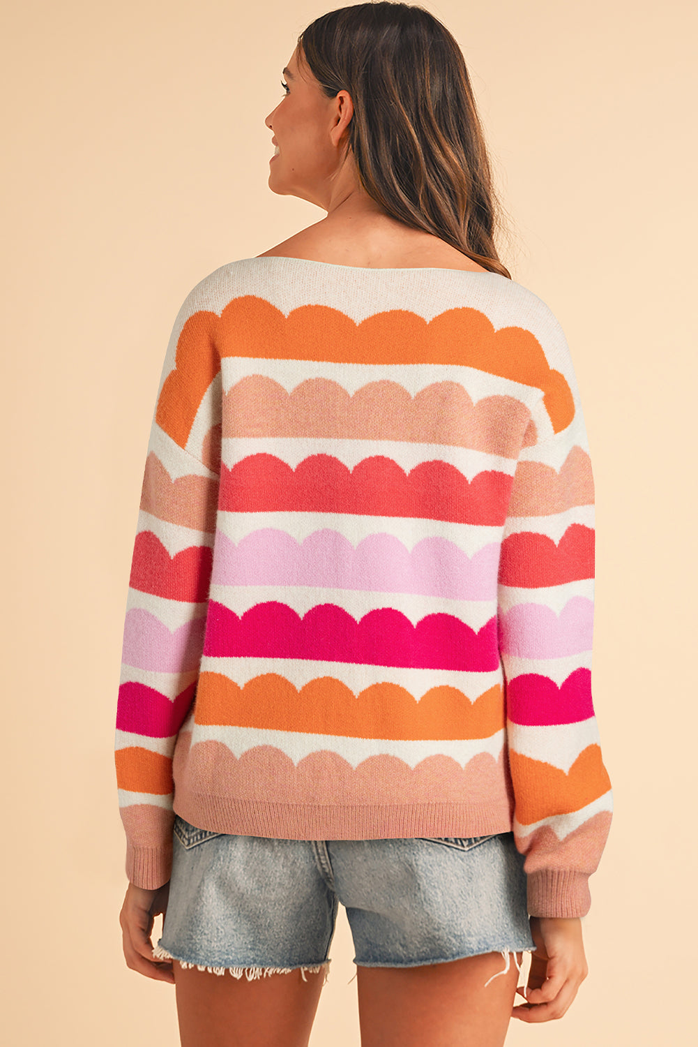 Stacey B's Gray Wave Striped Balloon Sleeve Drop Shoulder Sweater