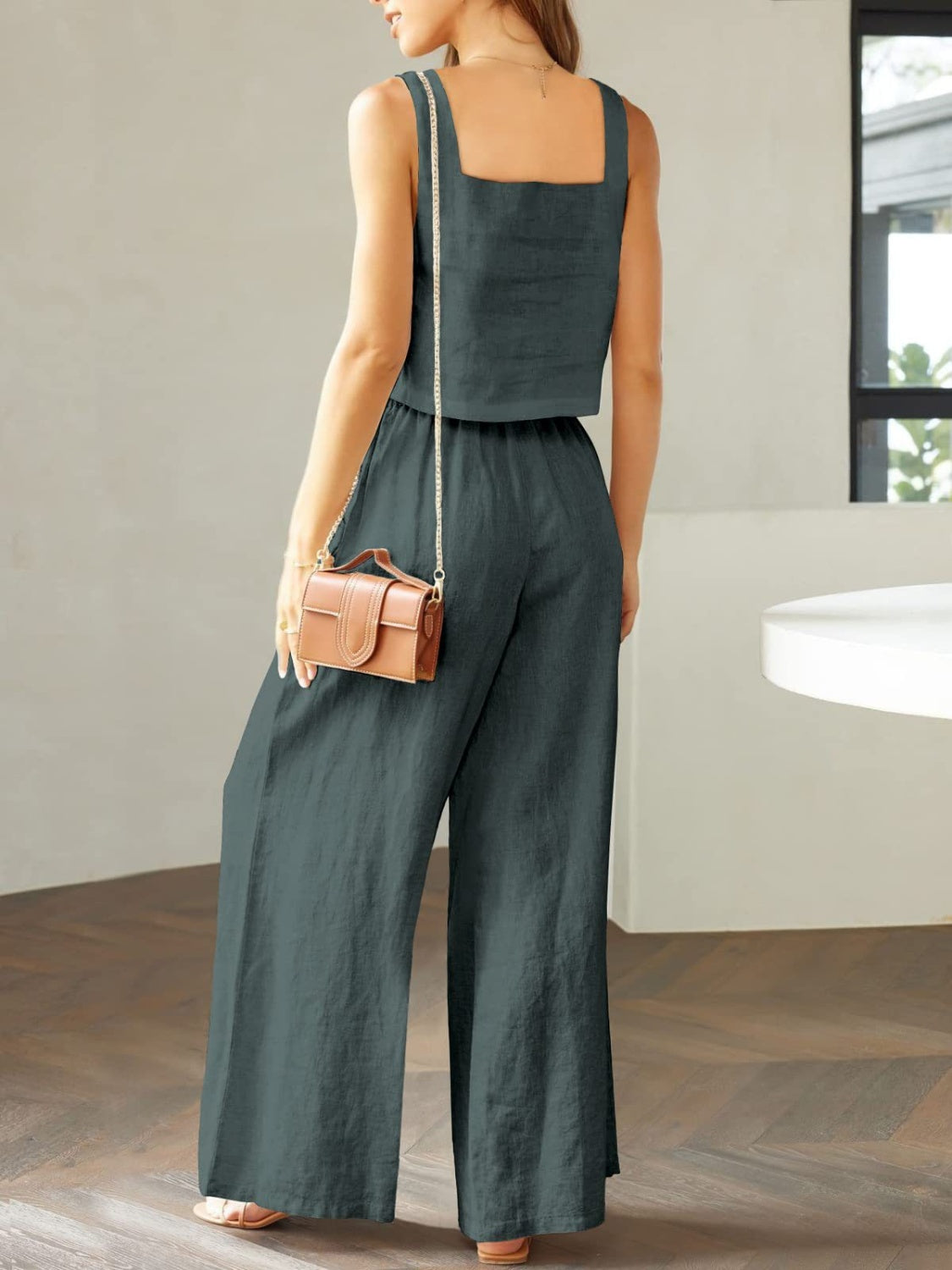 Stacey B's Square Neck Top and Wide Leg Pants Set