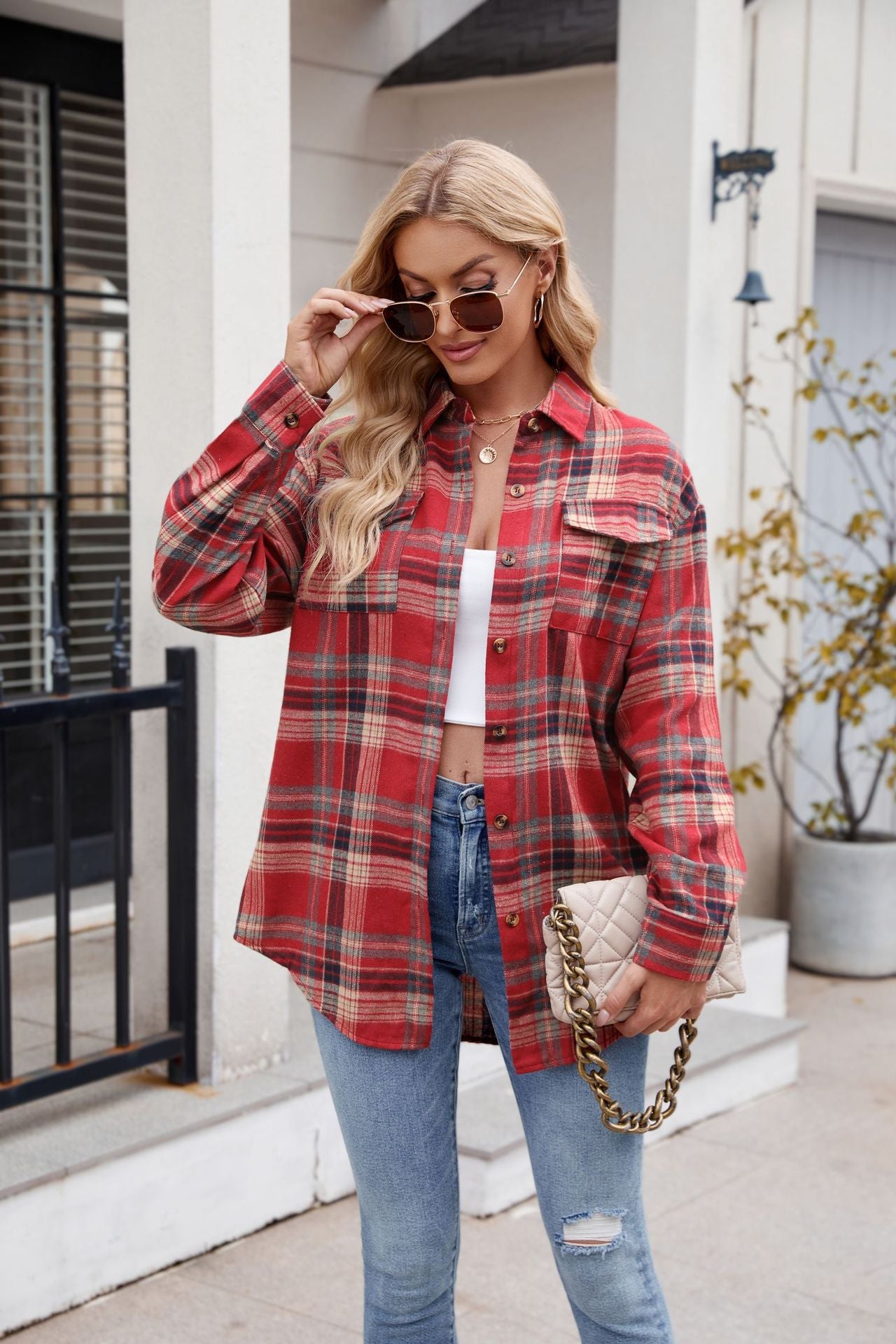 Stacey B's Mandy Plaid Button Up Long Sleeve Shirt