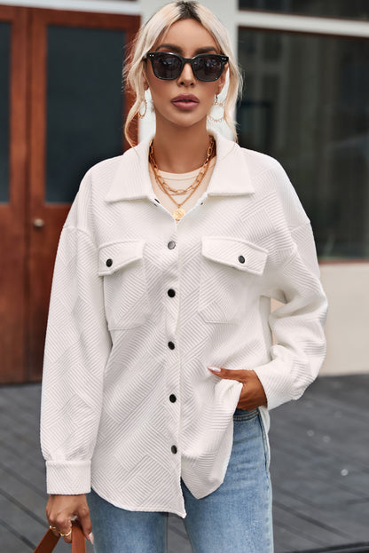 Stacey B's Solid Textured Flap Pocket Buttoned Shacket