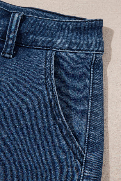 Stacey B's Sail Blue Scalloped Hemline Acid Wash High Waist Denim Shorts