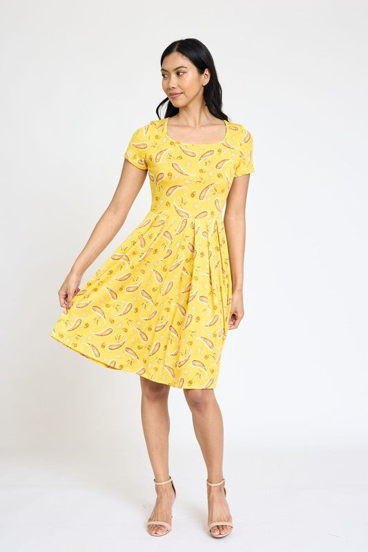 Stacey  B's Paisley Short Sleeve Pleated Midi Dress