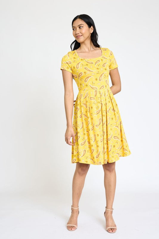 Stacey  B's Paisley Short Sleeve Pleated Midi Dress