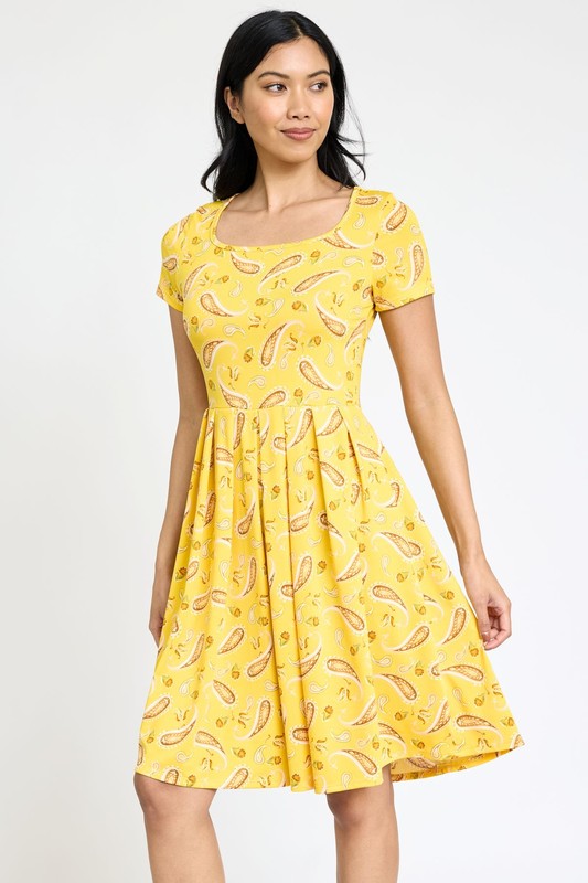 Stacey B's Paisley Short Sleeve Pleated Midi Dress