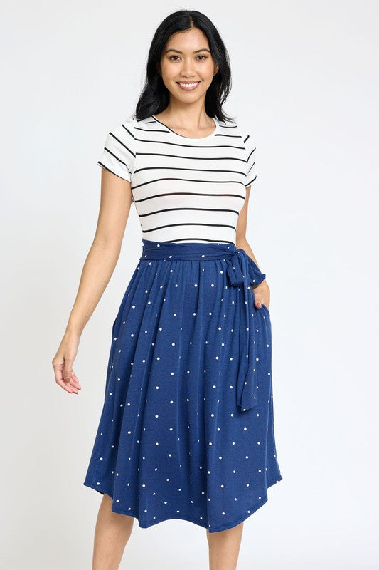 Stacey B's Short Sleeve Sash Midi Dress