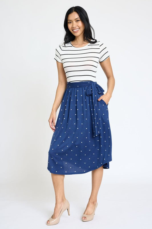 Stacey B's Short Sleeve Sash Midi Dress