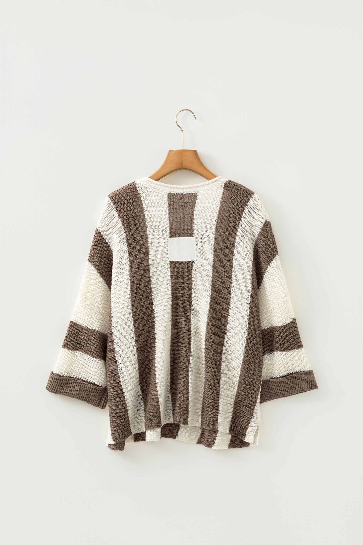 Stacey B's Brown Stripe Colorblock V Neck Bracelet Sleeve Sweater