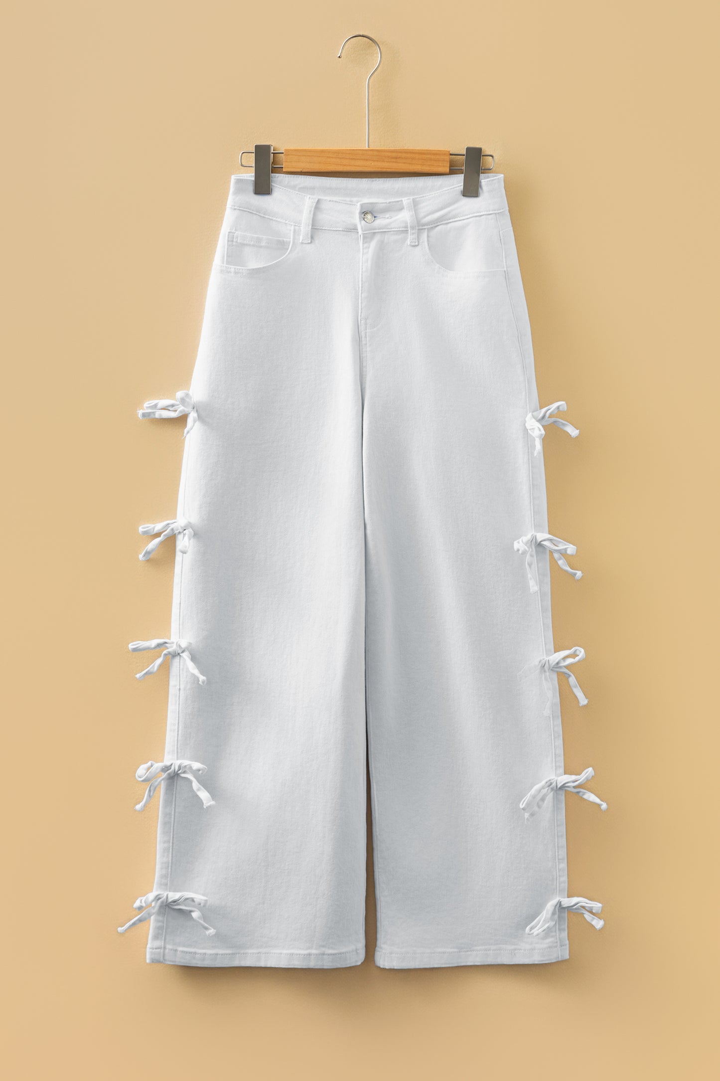 Stacey B's White Bow Knot Side Detail Straight Leg Loose Jeans