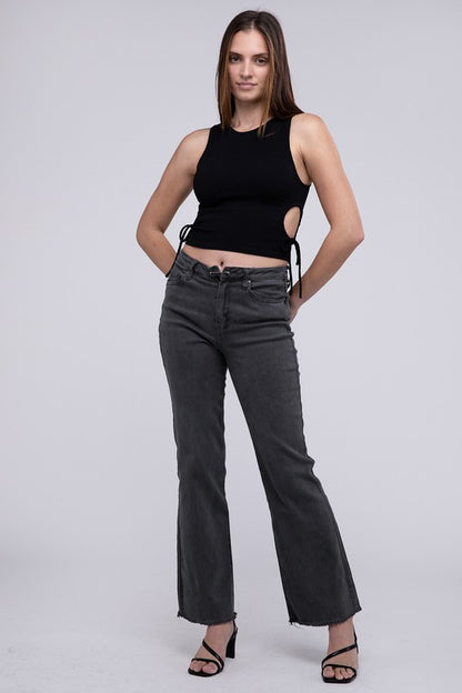Stacey B's Acid Washed Frayed Cutoff Hem Straight Wide Pants