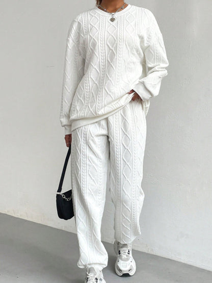 Stacey B's Texture Round Neck Top and Pants Set