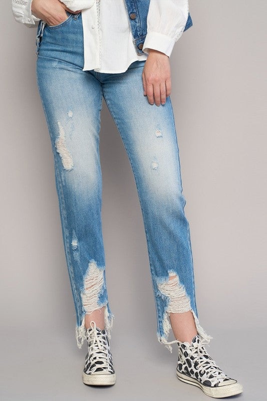 Stacey B's High Rise Cropped Boyfirend Jeans Without Belt