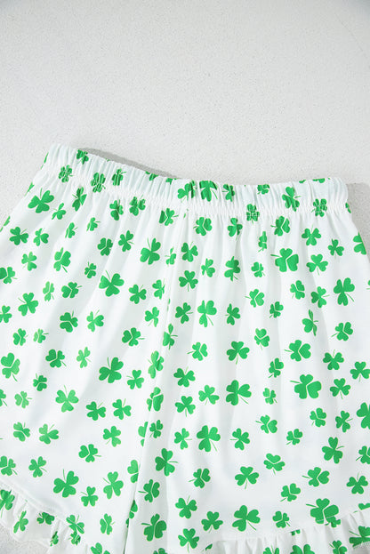 Stacey B's Green Clover Printed Short Sleeve and Ruffled Shorts Pajama Set