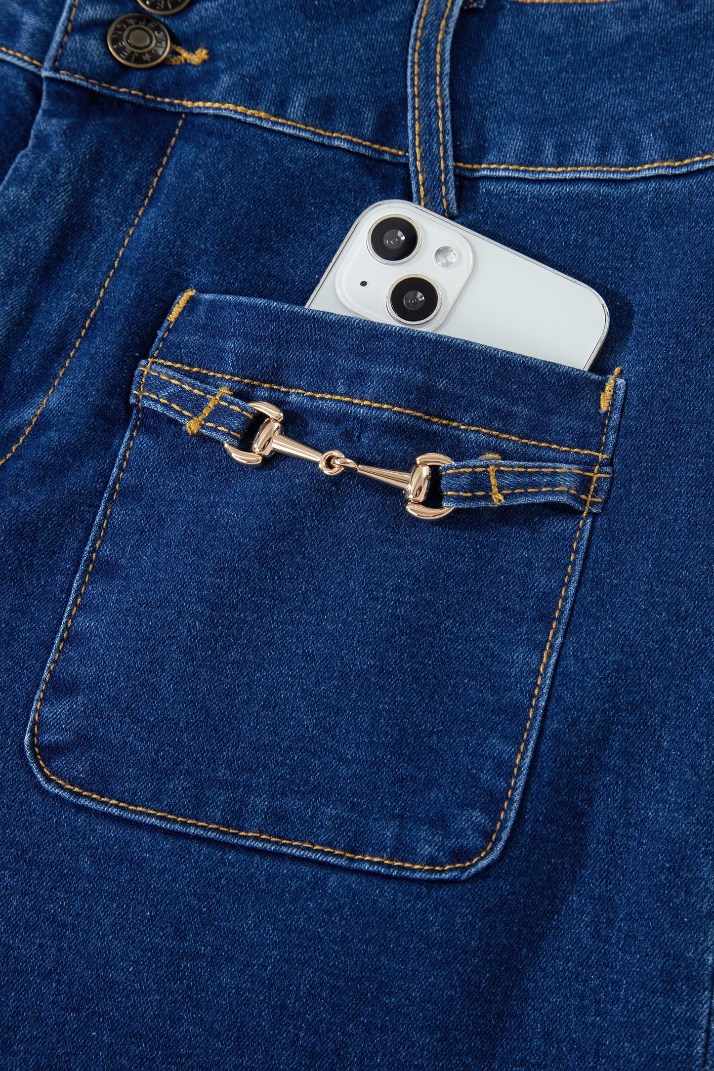 Stacey B's Sail Blue Hardware Decor Patched Pockets Wide Leg Denim Pants