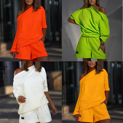 Stacey B's Fashionable Women's Hoodie Pants Set, One-Shoulder Wide Sleeve Loose Two-Piece Outfit