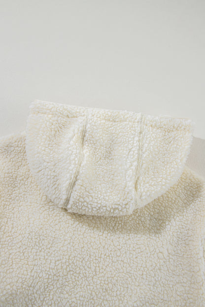 Stacey B's Beige Fleece Zip Up Drawstring Hooded Pocketed Jacket