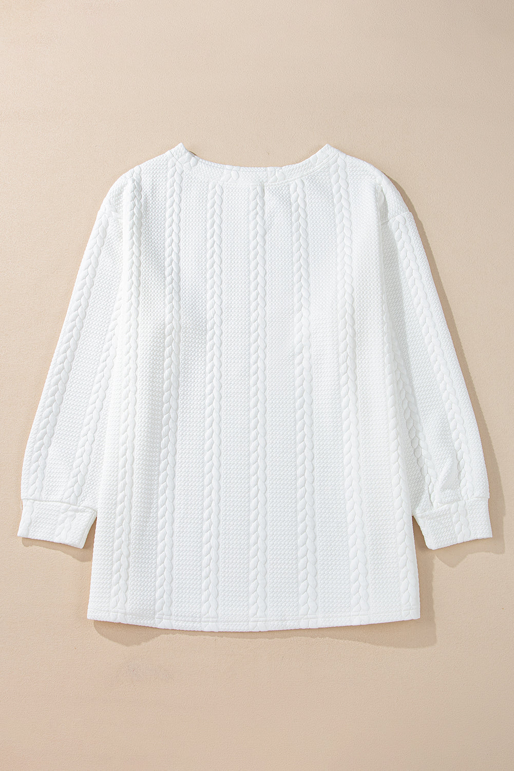 Stacey B's White Textured Loose Plus Size Long Sleeve Top