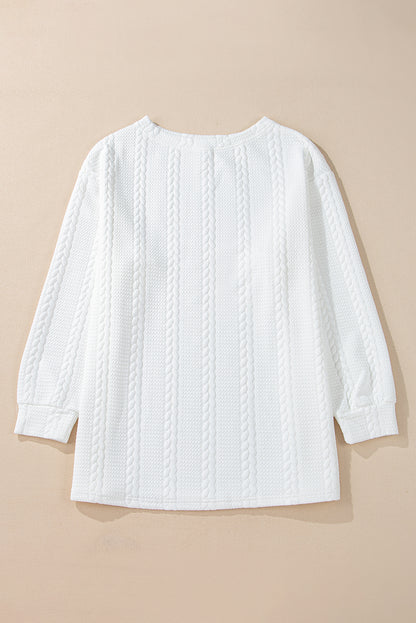 Stacey B's White Textured Loose Plus Size Long Sleeve Top
