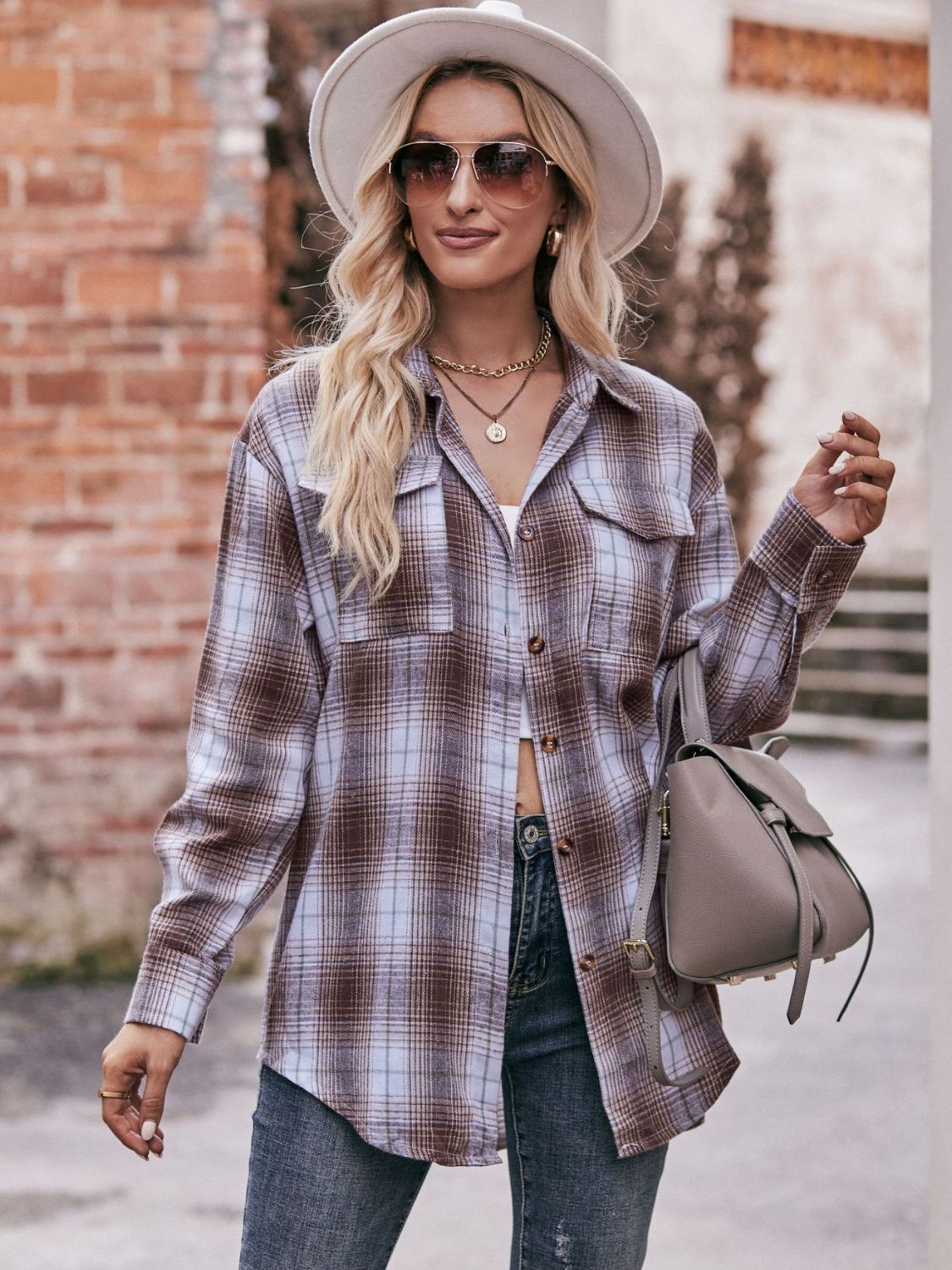 Stacey B's Mandy Plaid Dropped Shoulder Longline Shirt