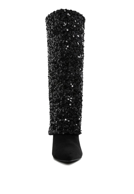 Stacey B's Sin City Sequinned Fold-Over Calf Boots