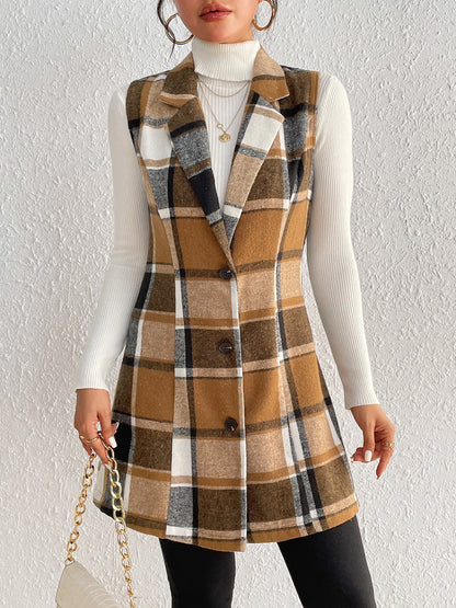 Stacey B's Honey Plaid Lapel Collar Vest