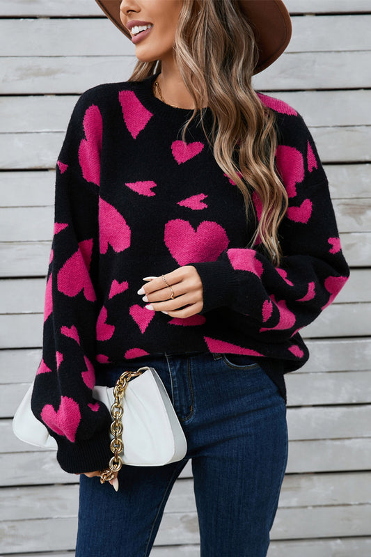 Stacey B's Angel Wings Heart Contrast Round Neck Long Sleeve Sweater