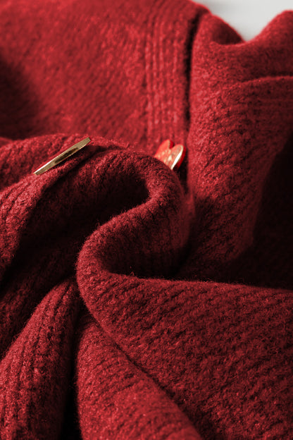 Stacey B's Fiery Red Heart Metal Button V Neck Cardigan Sweater