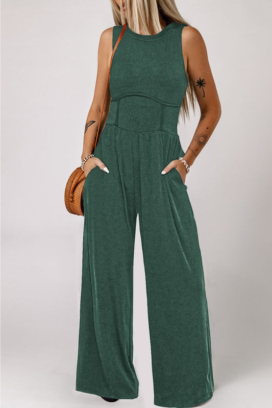 Stacey B's Blackish Green Sleeveless High Waist Wide Leg Jumpsuit