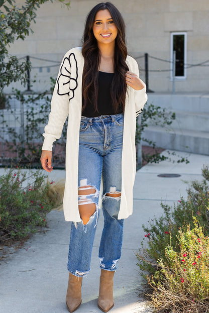 Stacey B's Beige Flower Embroidered Drop Shoulder Open Front Duster Cardigan