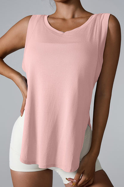 Stacey B's Slit Round Neck Active Tank