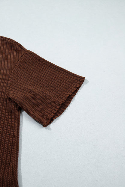 Stacey B's Dark Brown Textured Ribbed Knit Lettuce Trim 2pcs Lounge Set
