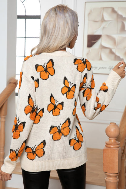 Stacey B's Butterfly Round Neck Long Sleeve Sweater