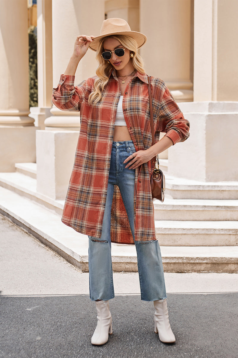 Stacey B's Mandy Plaid Collared Neck Long Sleeve Coat