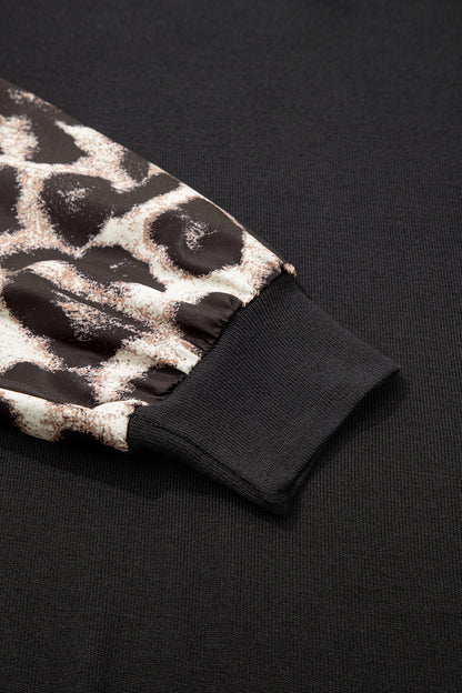 Stacey B's Khaki Leopard Puff Sleeve Patchwork Top