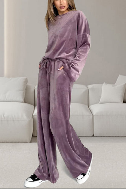 Stacey B's Buttery-Soft Round Neck Long Sleeve Top and Drawstring Pants Set
