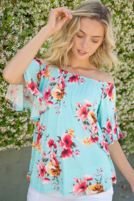 Stacey B's Plus Off Shoulder Ruffle Sleeve Top