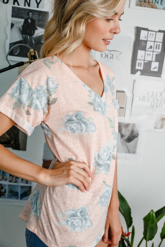 Stacey B's Plus Triblend Floral Pocket Top