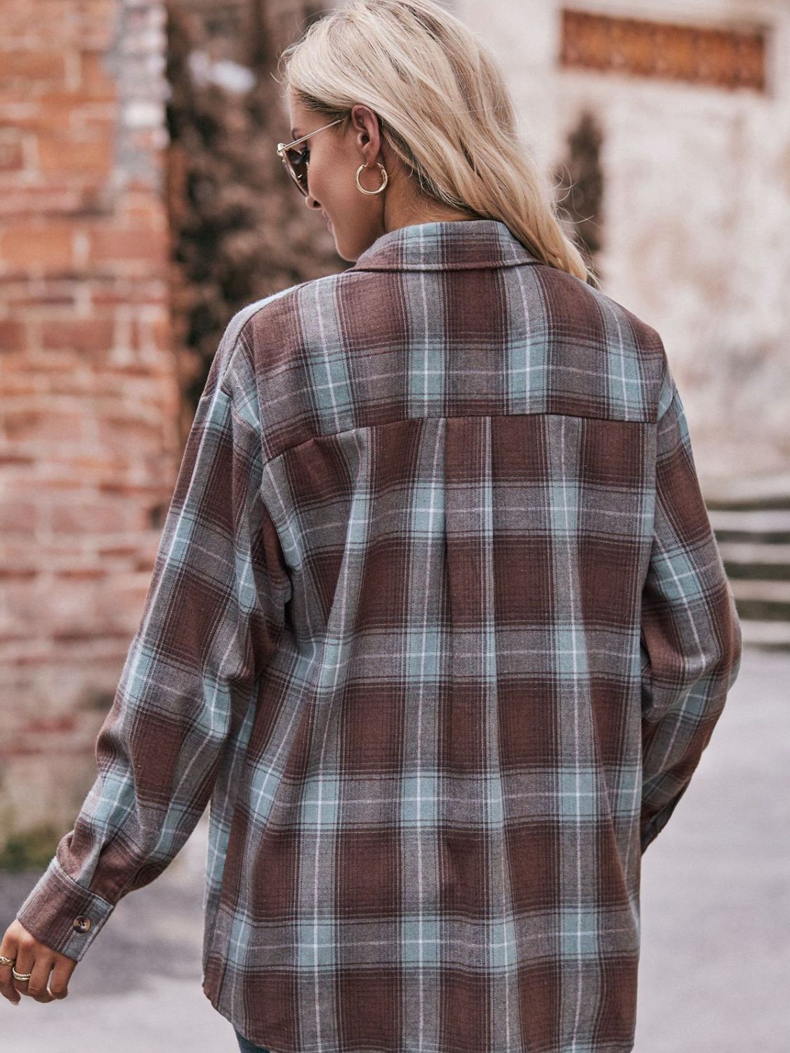 Stacey B's Mandy Plaid Dropped Shoulder Longline Shirt