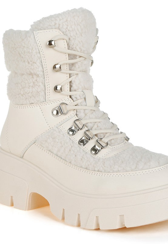 Stacey B's Wellerman Faux Fur Detail Chunky Hiker Boots