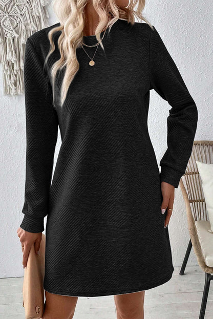 Stacey B's Rose Red Plain Textured Long Sleeve Shift Short Dress