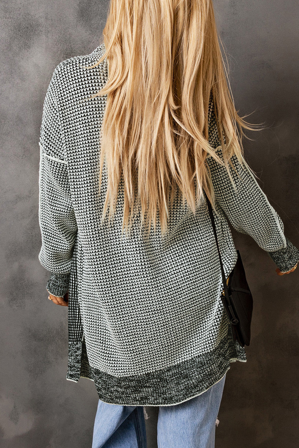 Stacey B's Gray Plaid Knitted Long Open Front Cardigan