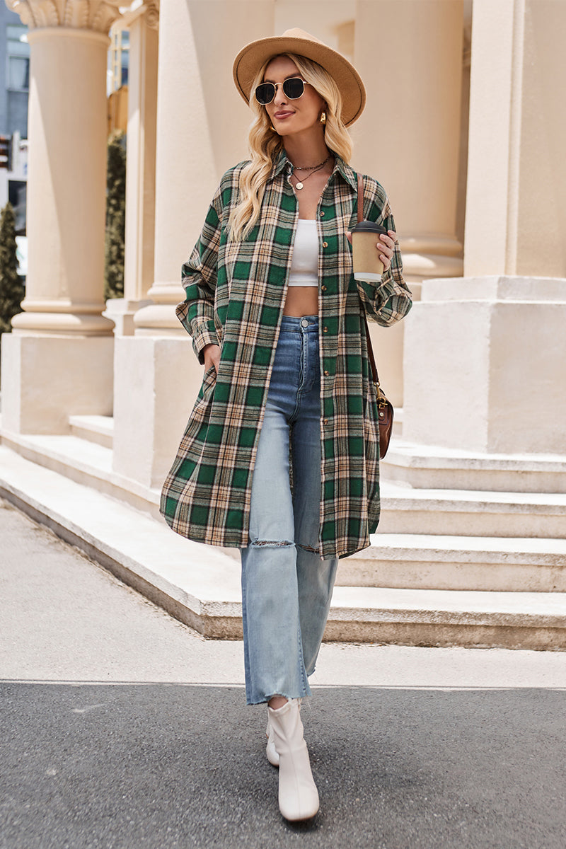 Stacey B's Mandy Plaid Collared Neck Long Sleeve Coat