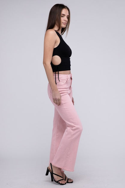 Stacey B's Acid Washed Frayed Cutoff Hem Straight Wide Pants
