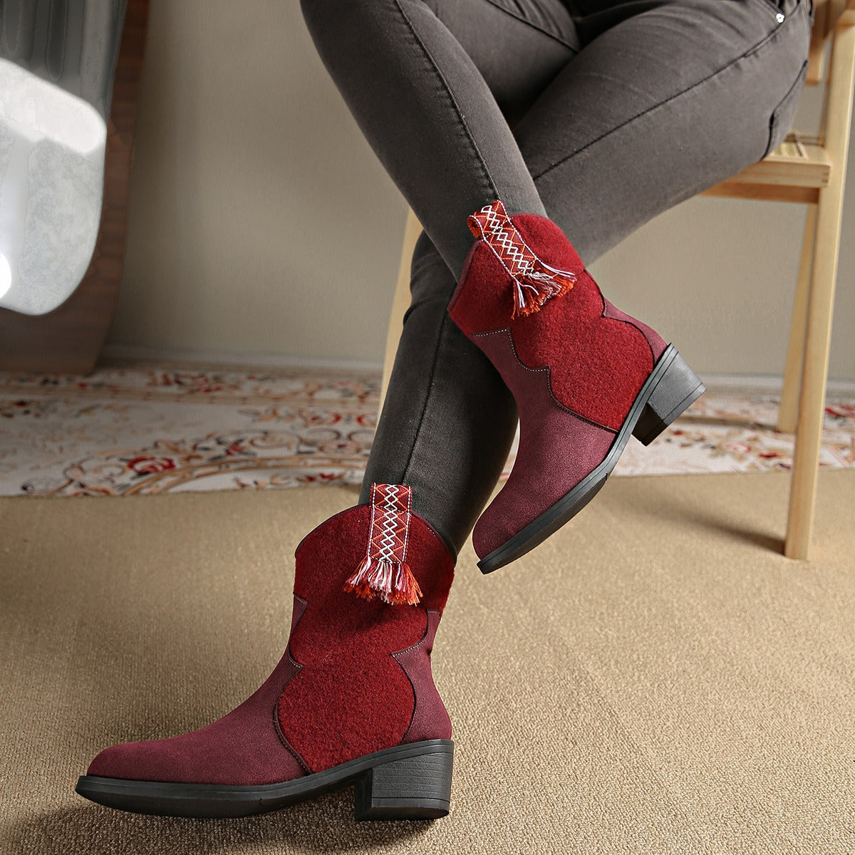 Stacey B's Suede Point Toe Block Heel Boots