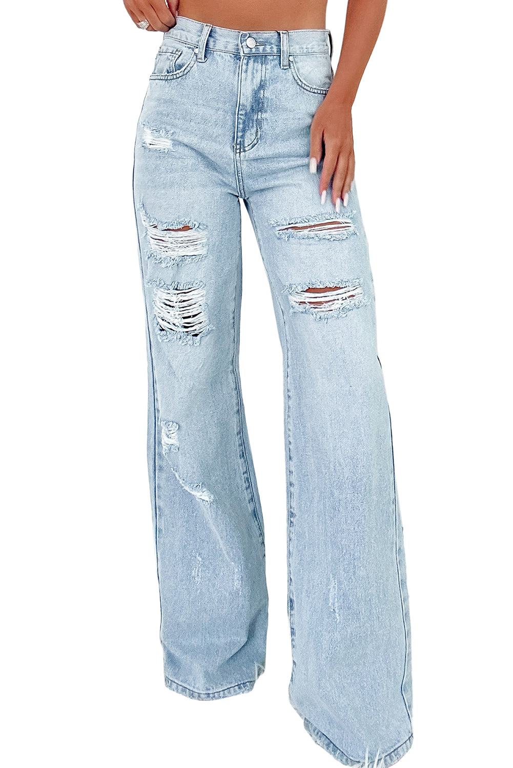 Stacey B's Beau Blue Light Wash Distressed High Waist Wide Leg Jeans