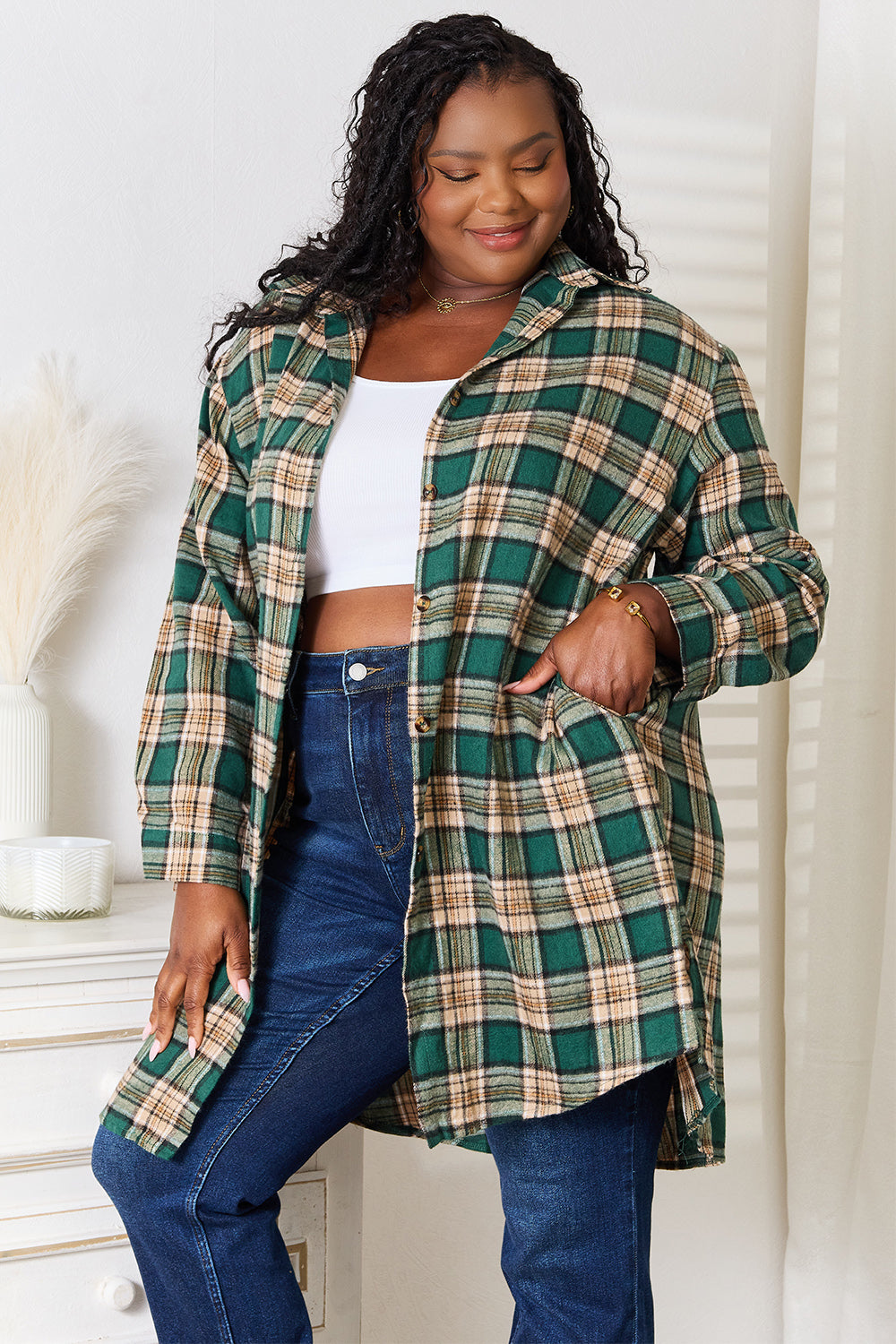 Stacey B's Mandy Plaid Collared Neck Long Sleeve Shirt