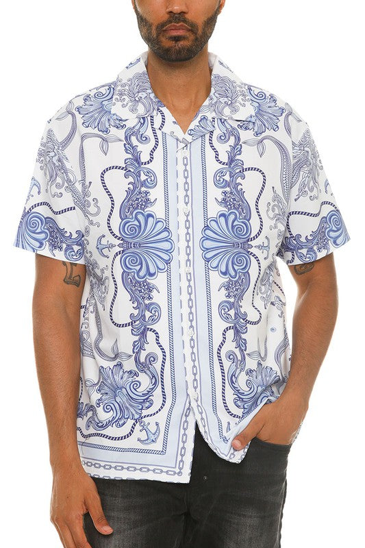 Stacey B's Mens Collared Print Button Down