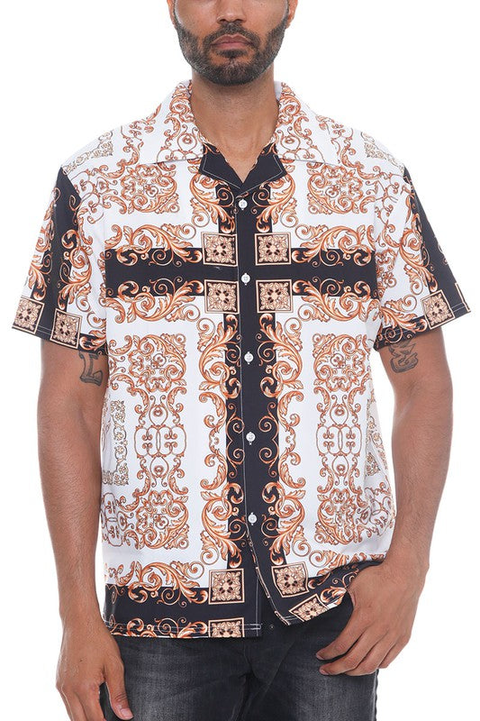 Stacey B's Mens Collared Print Button Down