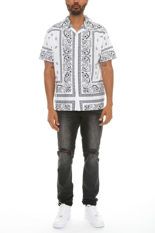 Stacey B's Mens Collared Print Button Down