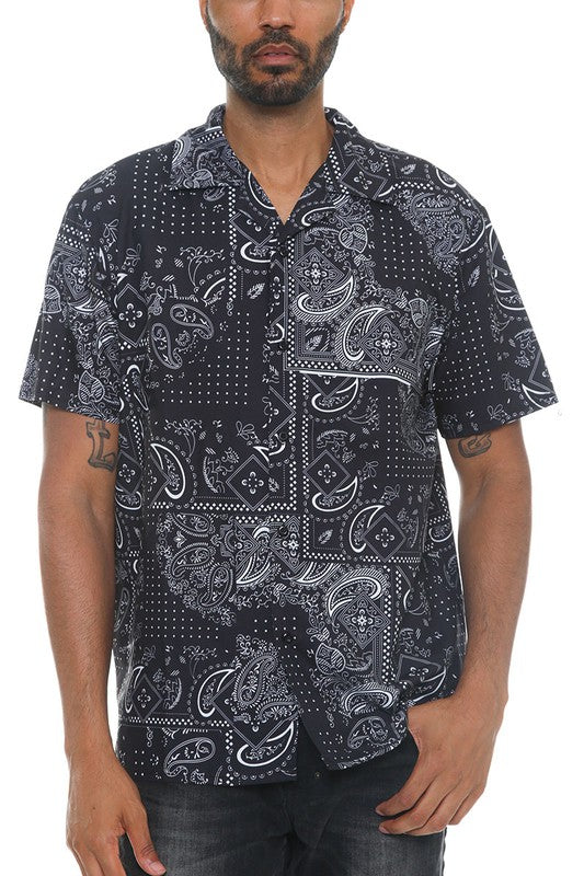 Stacey B's Mens Collared Print Button Down
